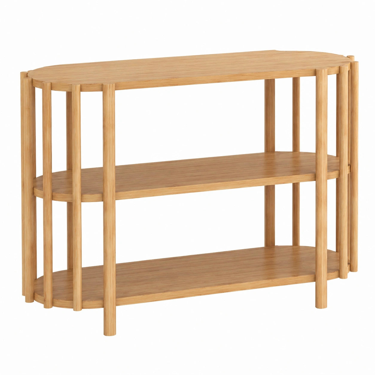 Ovaler skandinavischer Couchtisch, moderner Beistelltisch mit 3 Ebenen, schmaler Ablagetisch für Wohnzimmer und kleine Räume, Holzoptik