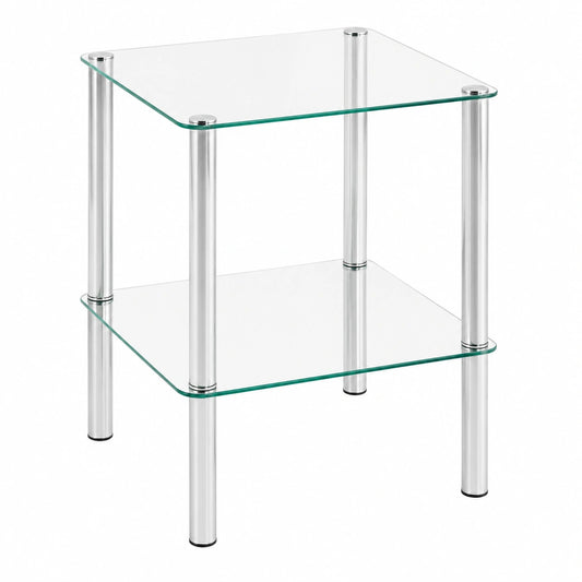 HAKU Moderner Beistelltisch aus Chrom und Sicherheitsglas, Quadratisch, 39 x 47 x 39 cm
