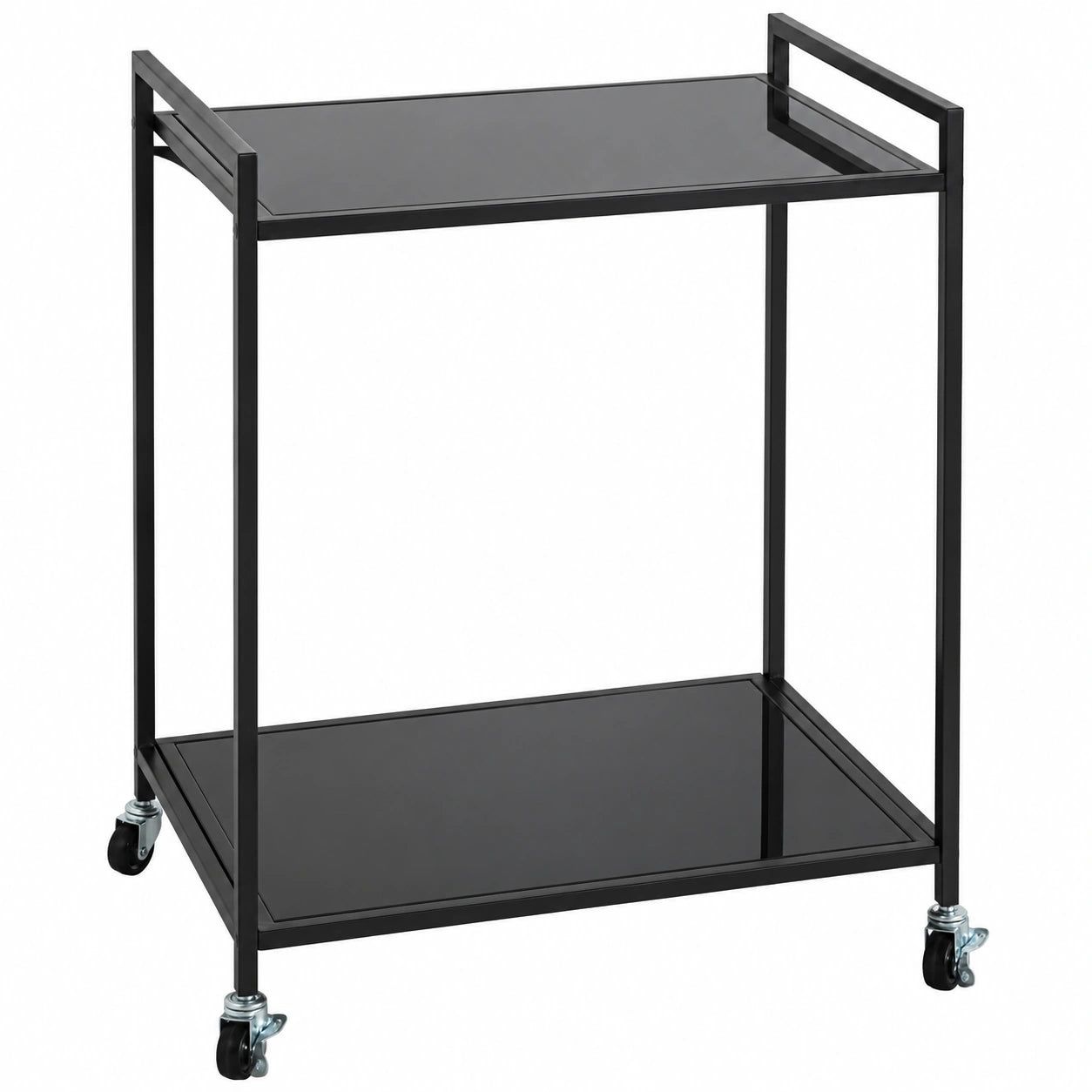 Moderner Couchtisch aus Metall mit Rollen und Sicherheitsglas, Schwarz 50x69x36 cm