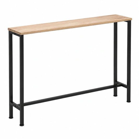 SoBuy Schmaler Konsolentisch für Flur und Wohnzimmer, Vintage Metall, Robust und Elegant, Natur & Schwarz, 120x80x20 cm