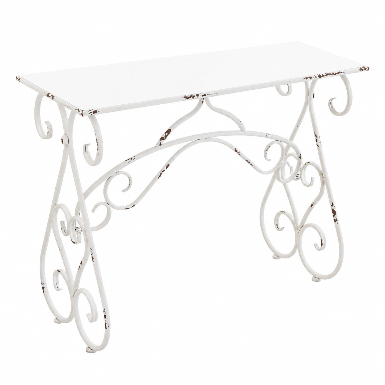 Antiker Konsolentisch aus Eisen im Shabby-Chic mit geschwungenen Details