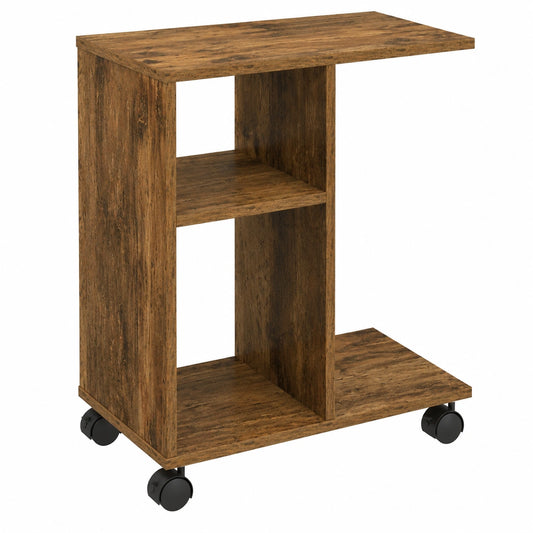 Moderner Rollbarer Beistelltisch aus Altholz mit Regal, 50x30x55cm