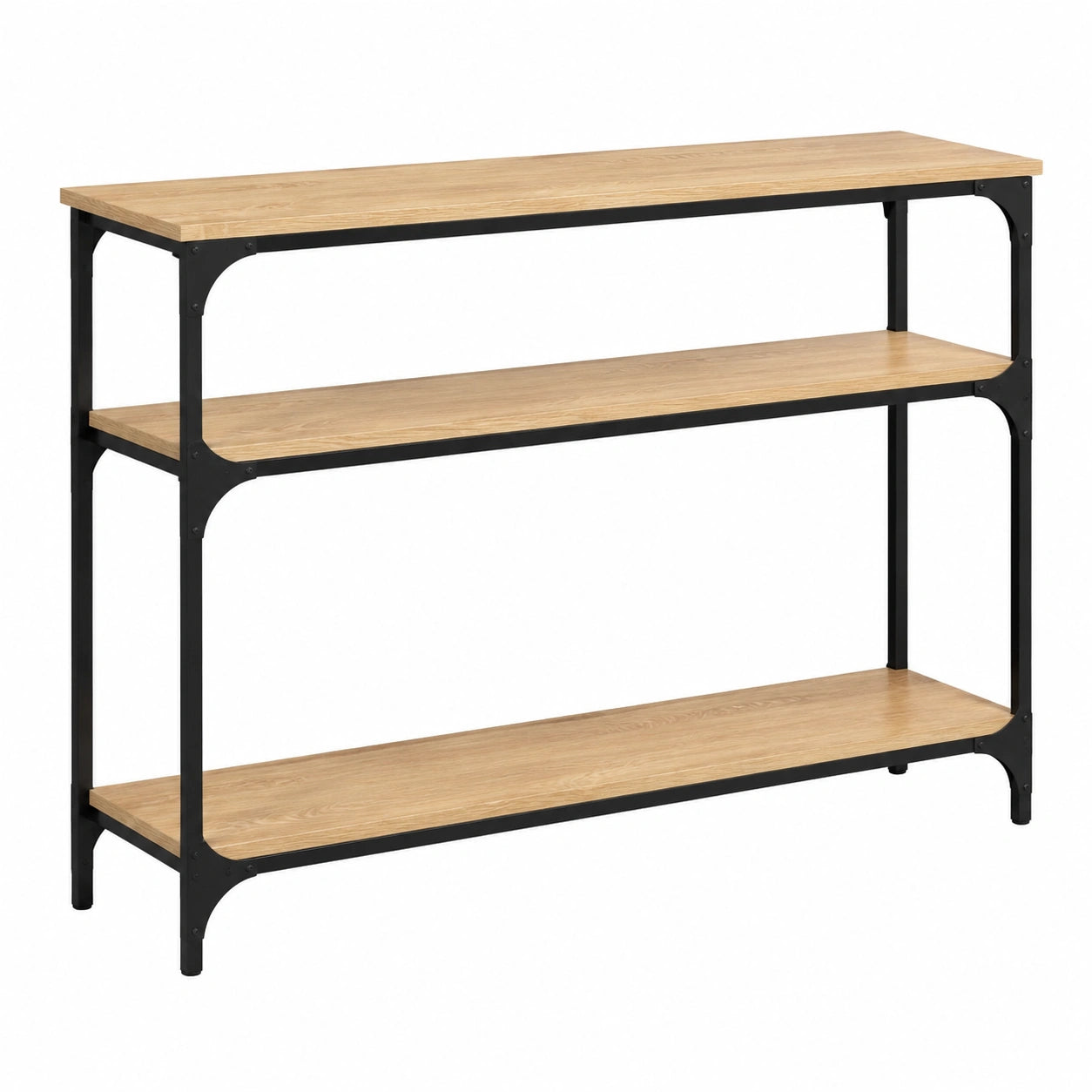 Schmaler Konsolentisch mit Regalen aus Holz und Metall, Sonoma-Eiche, 100x29x75 cm