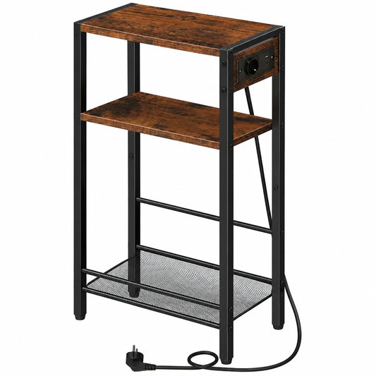 Schmaler Konsolentisch mit Ladefunktion und verstellbarem Regal, Schwarz/Vintagebraun