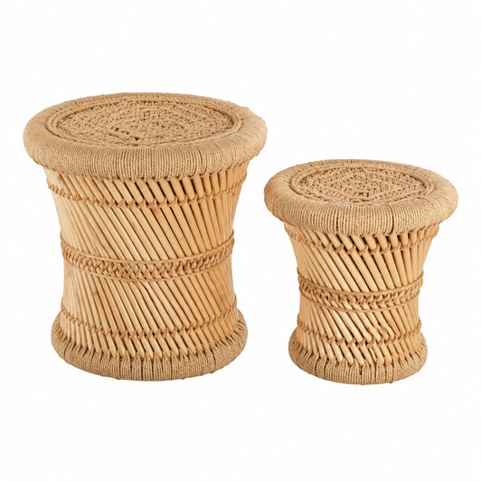 Atmosphera - 2-teilige Beistelltisch-Set aus Seilgeflecht, Beige