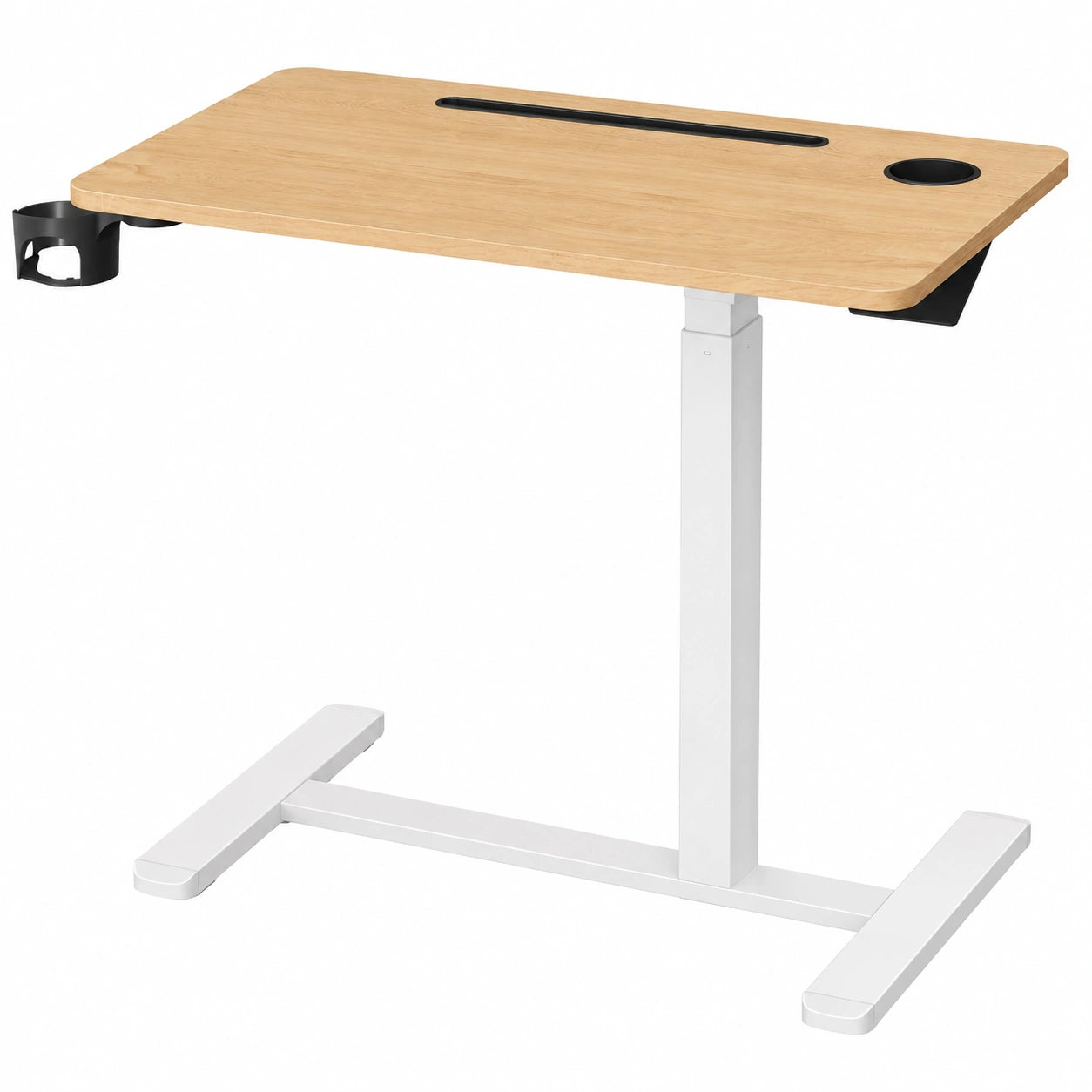 VASAGLE Mobiler Stehtisch mit Rollen, höhenverstellbar, 80x45 cm Tischplatte, Getränkhalter, Smartphone/Tablet-Halter, Goldeneiche