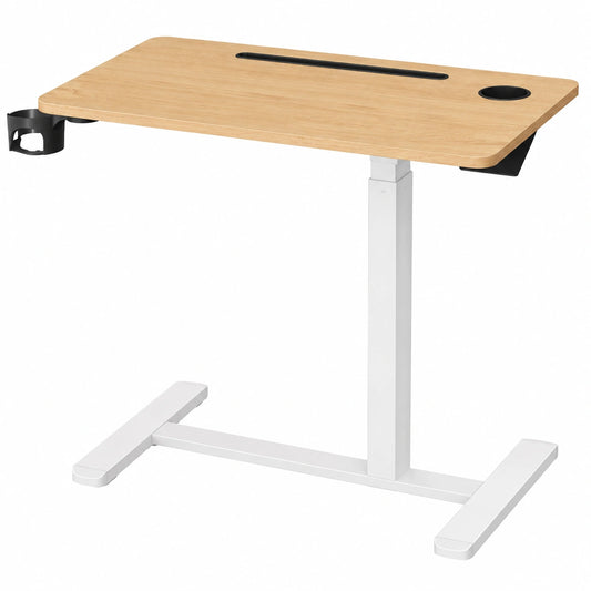 VASAGLE Mobiler Stehtisch mit Rollen, höhenverstellbar, 80x45 cm Tischplatte, Getränkhalter, Smartphone/Tablet-Halter, Goldeneiche