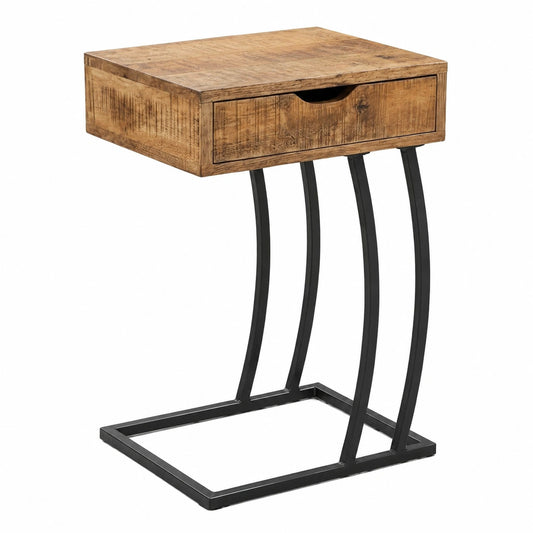 Moderner Beistelltisch aus Mangoholz mit praktischer Schublade, 66x38x30 cm