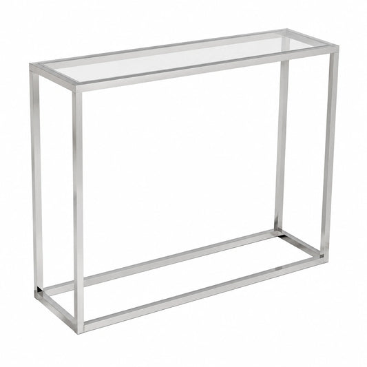 Moderner Konsolentisch aus Glas und Chrom, Beistelltisch für Flur, Breite 80 cm