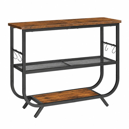 HOOBRO Schmaler Konsolentisch, 3 Ebenen mit Metallgestell, 80 x 30 x 74 cm, Einstellbare Füße, S-Haken, Vintagebraun