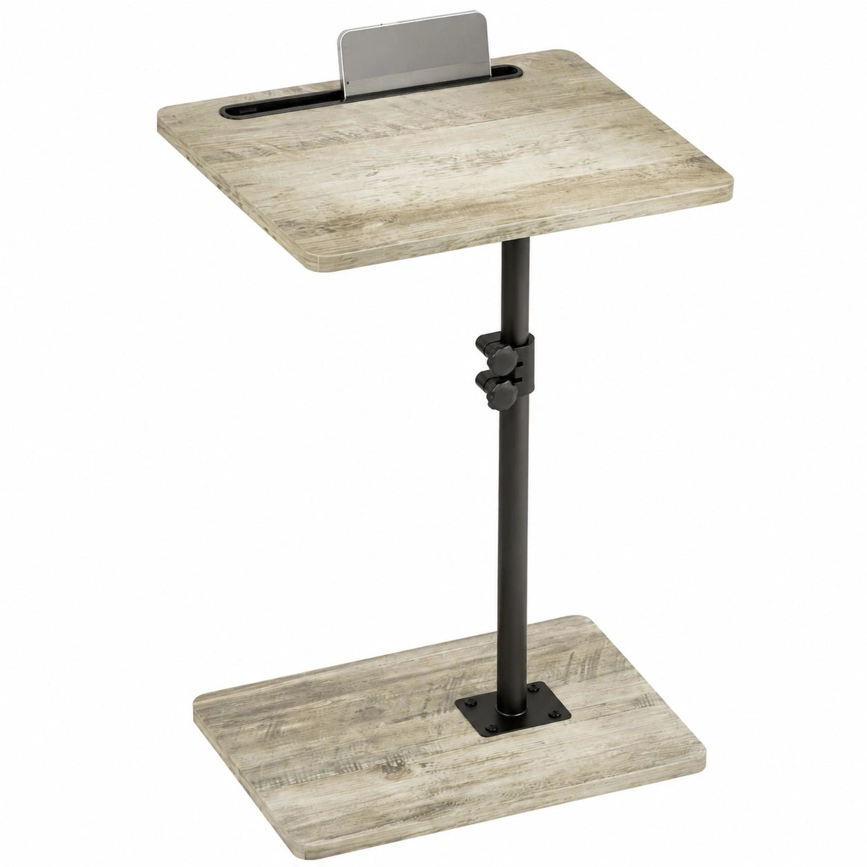 Höhenverstellbarer C-Beistelltisch mit 360° Rotation, 40x30x(45-81) cm, Laptoptisch aus Holz in Grau für Schlafzimmer, Wohnzimmer und Büro