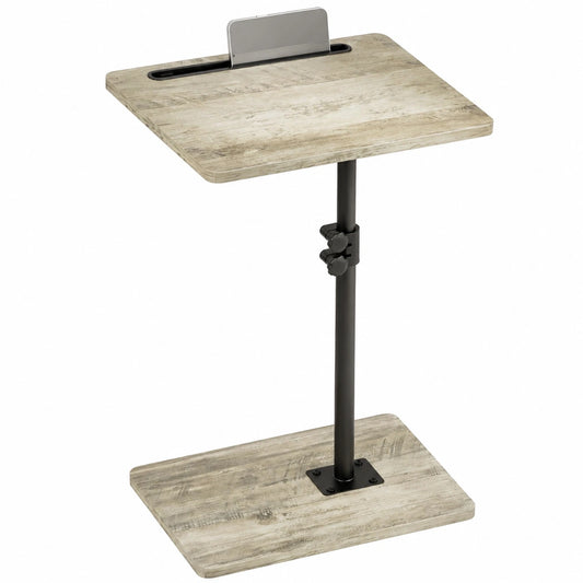 Höhenverstellbarer C-Beistelltisch mit 360° Rotation, 40x30x(45-81) cm, Laptoptisch aus Holz in Grau für Schlafzimmer, Wohnzimmer und Büro