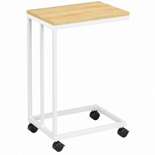 Casaria® Beistelltisch-Set mit Rollen, C-Form, Holz & Metall, Belastbar bis 40 kg, Weiß
