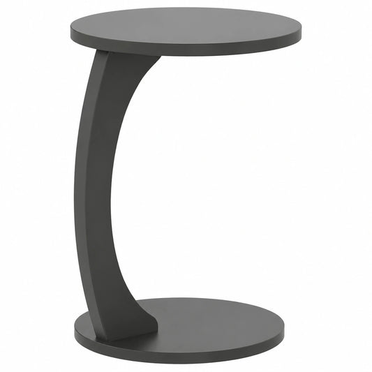 Moderner C-förmiger Beistelltisch mit Rollen, Runde Holzoptik, 56 x 38 cm, Anthrazit