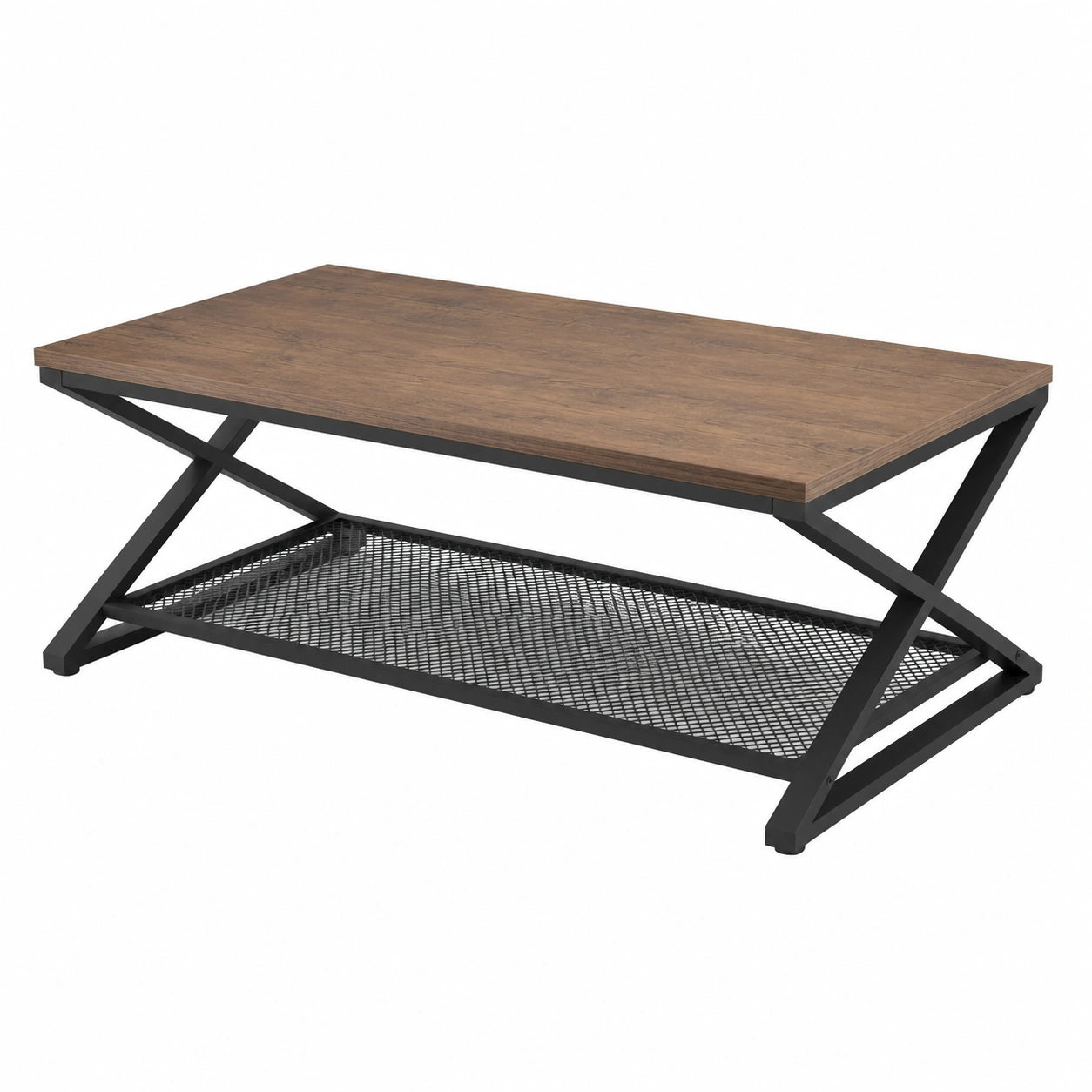 Moderner Couchtisch aus Holz und Metall mit integriertem Stauraum, rechteckig 120x60x45 cm