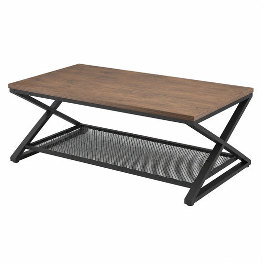 Moderner Couchtisch aus Holz und Metall mit integriertem Stauraum, rechteckig 120x60x45 cm