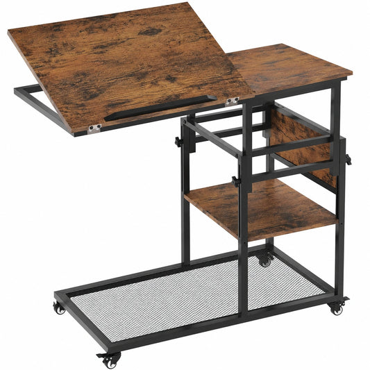Höhenverstellbarer Rolltisch im Vintage-Stil für Wohnzimmer und Schlafzimmer, Schwarz/Antik