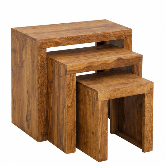 Invicta Interieur Massivholz Beistelltische Set aus Sheesham mit Steinoptik